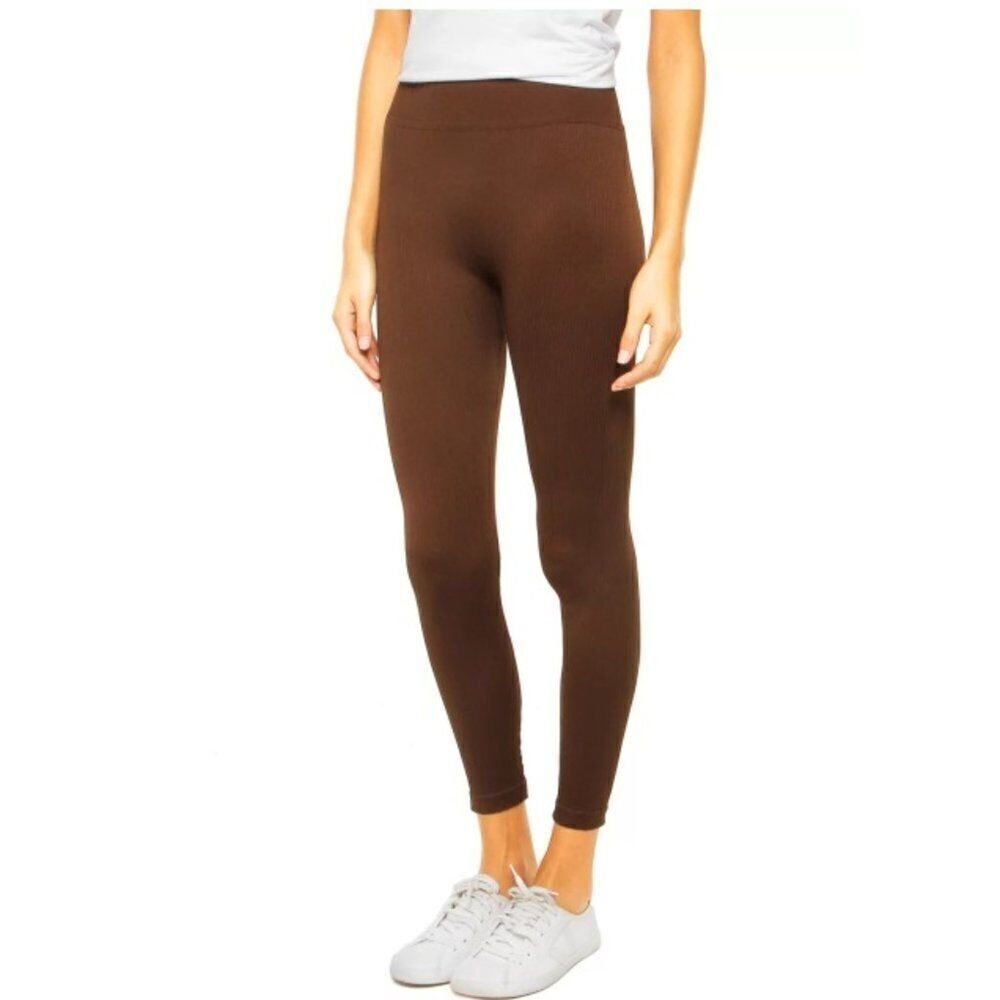 SCALA Women's Stretch Seamless High Waist Leggings Brown Size Medium